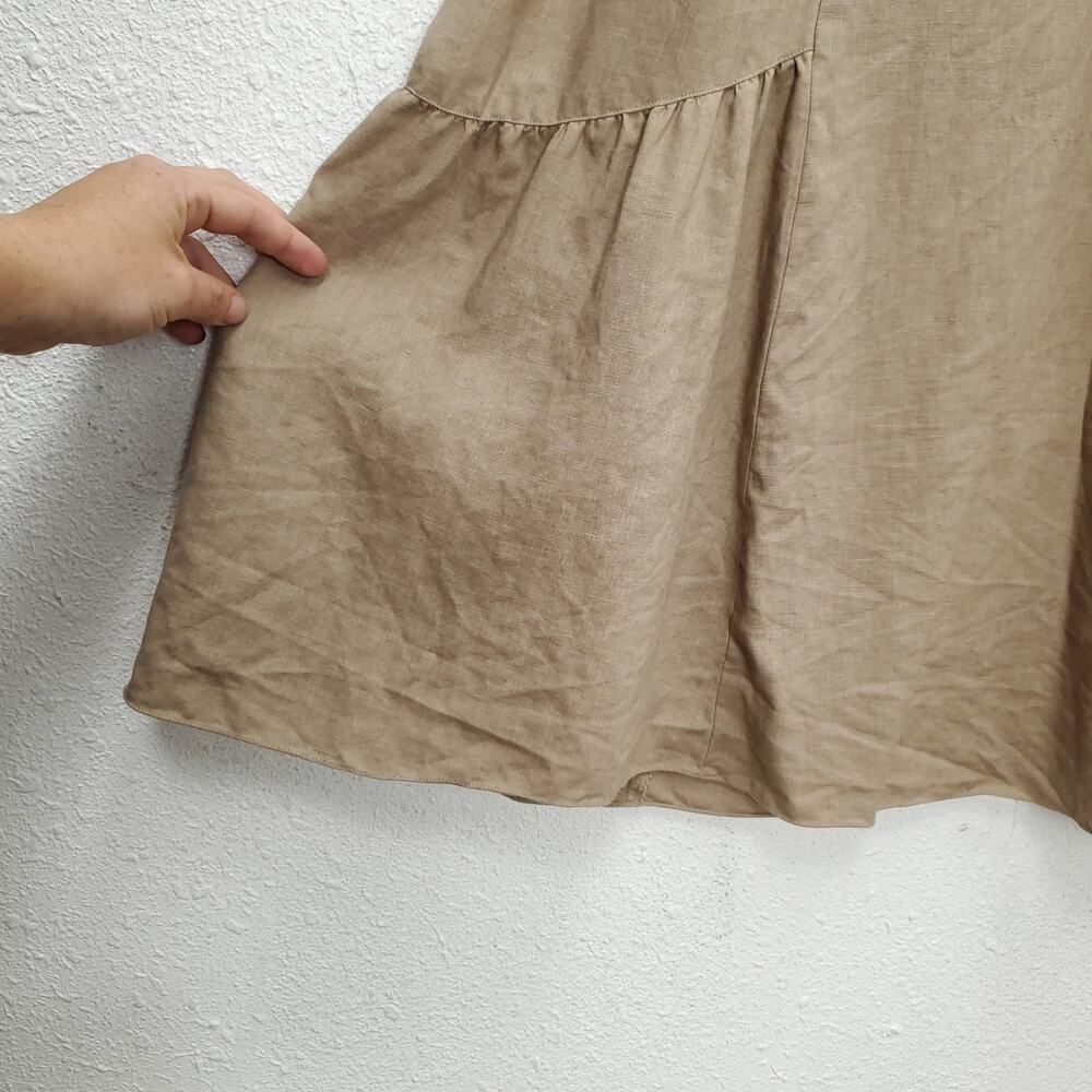 SUNDANCE 100% Linen Tan Lagenlook Surplice Neckline Midi Dress - Picture 6 of 9